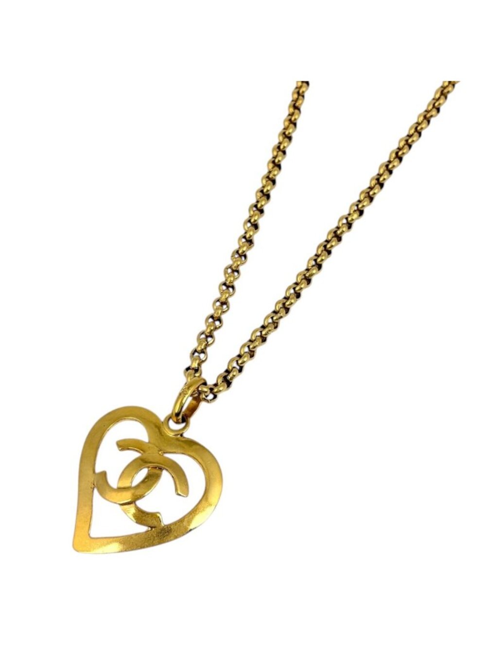 Chanel Necklace CC Logo Heart Gold Plated